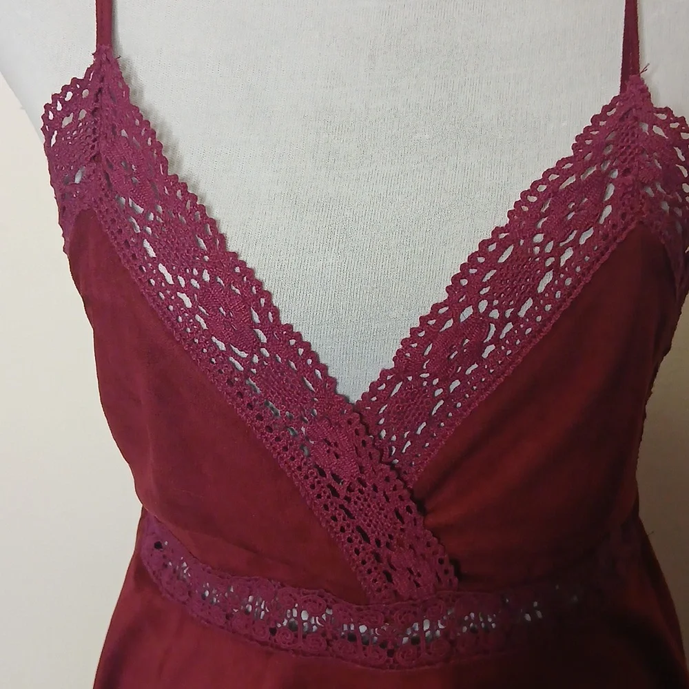 Flying Tomato Burgundy Wine Boho Mini Dress Size Medium - Picture 3 of 16